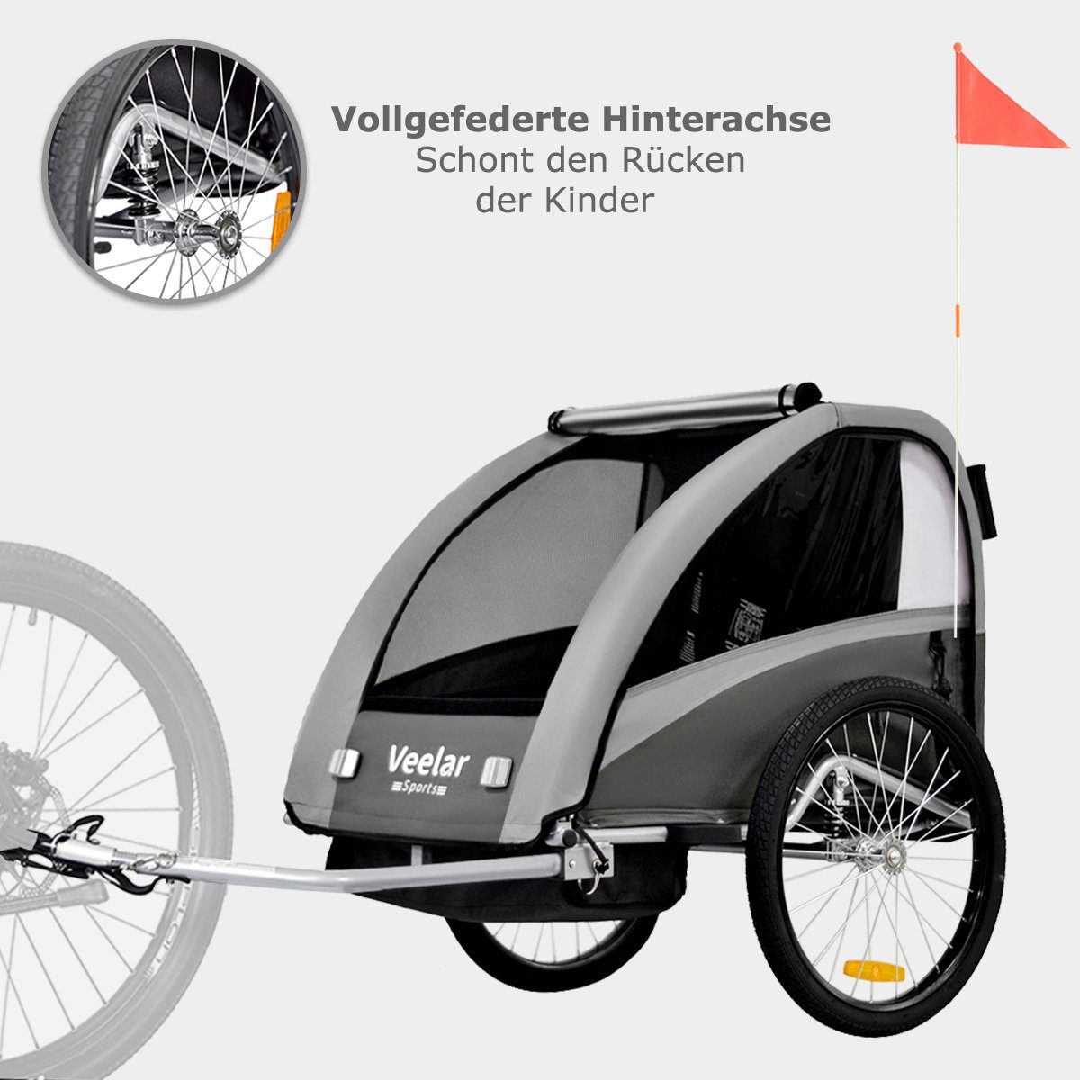 TIGGO Fahrradkinderanhänger TIGGO VS Fahrradanhänger Kinderfahrradanhänger mit Buggy Set + Federung, geeignet für 1-2 Kinder