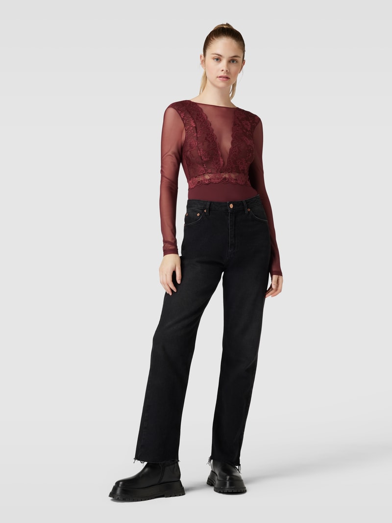 Body mit Spitzenbesatz Modell 'Sicca' in bordeaux rot