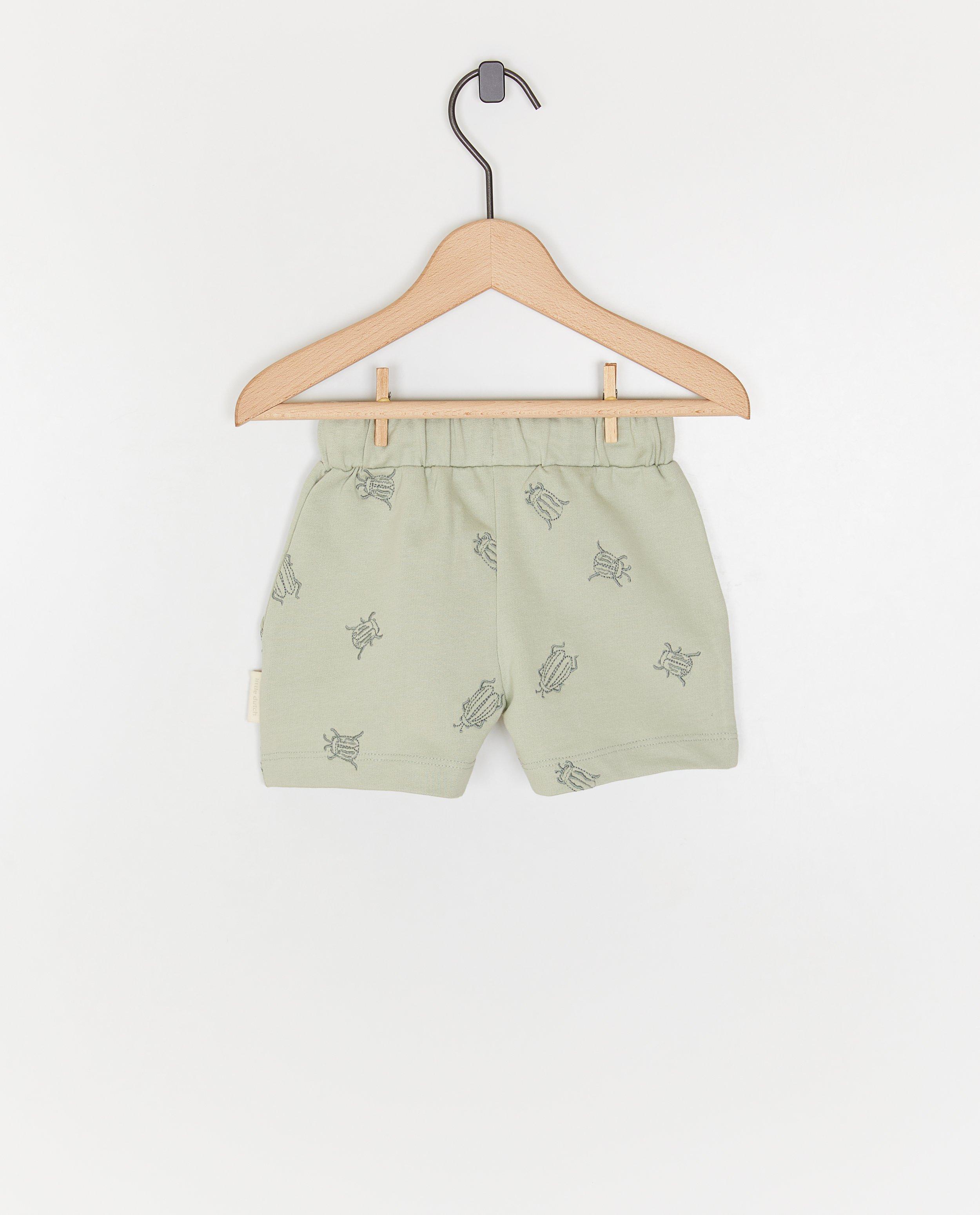 Pantaloni scurți Little Dutch cu gândaci brodați, verde deschis