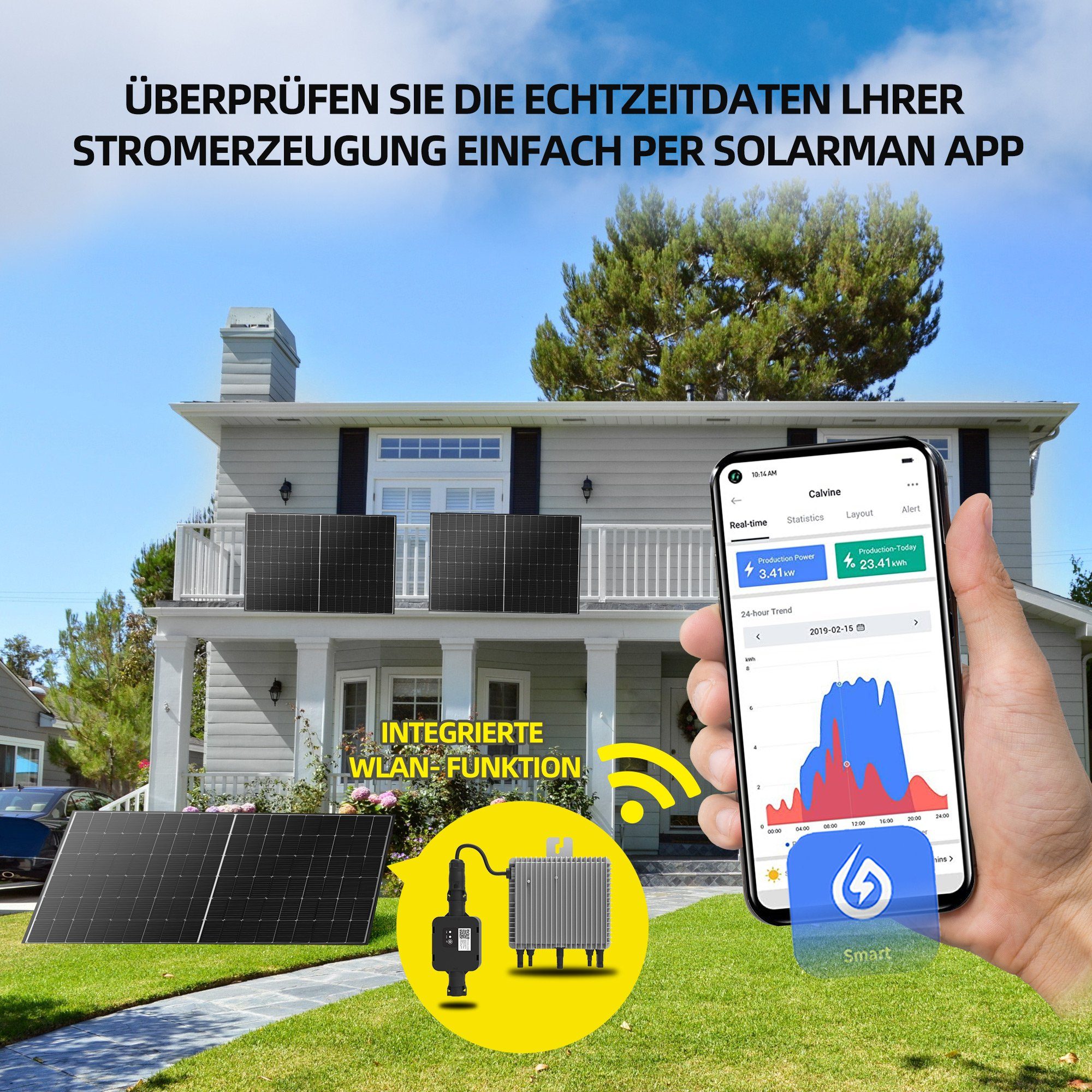 E.For.U Solarmodul Balkonkraftwerk 820W, 800W Komplett Steckdose, 800,00 W, Monokristallin, (mit 2x 410W Solarmodule, Wechselrichter Deye 800W mit Wifi-App, 600W/800W einstellbar), 0% MwSt