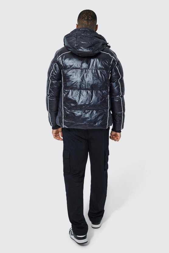 Hochglänzende Steppjacke mit reflektierenden Paspeln