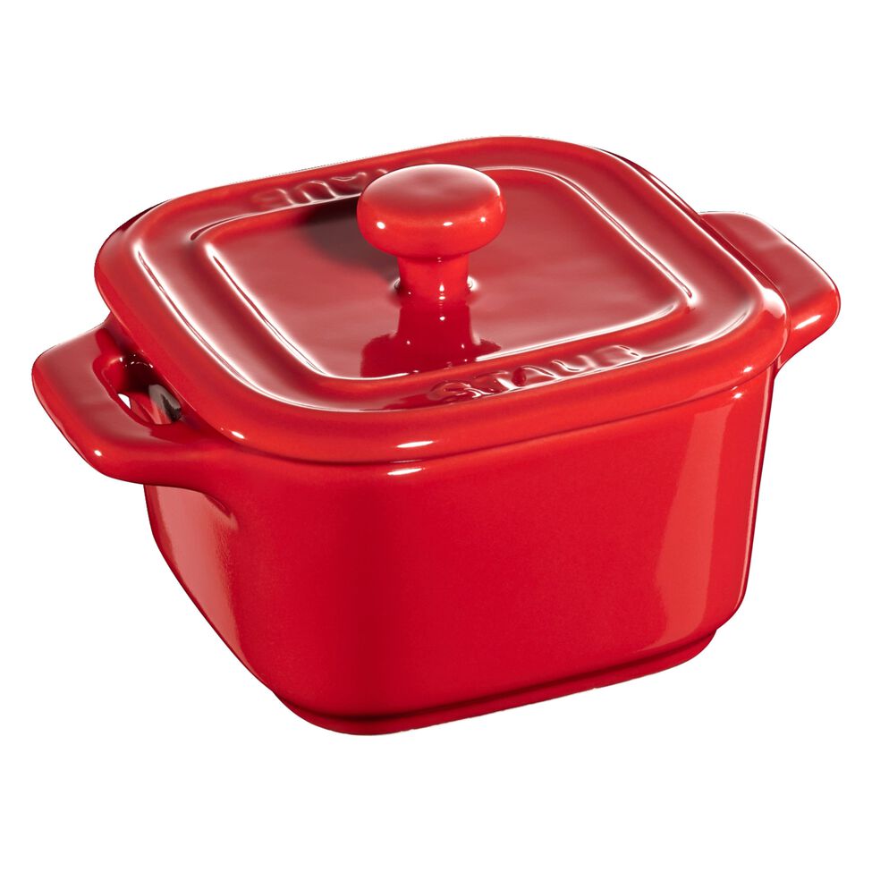 XS Mini Cocotte Set 2-tlg, quadratisch, Kirsch-Rot, Keramik