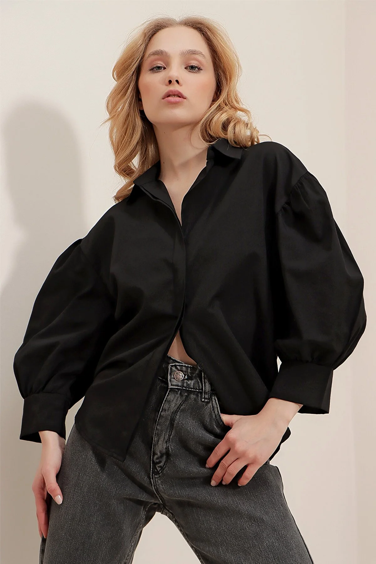 Trend Alaçatı Stili  Hemd - Schwarz - Regular Fit