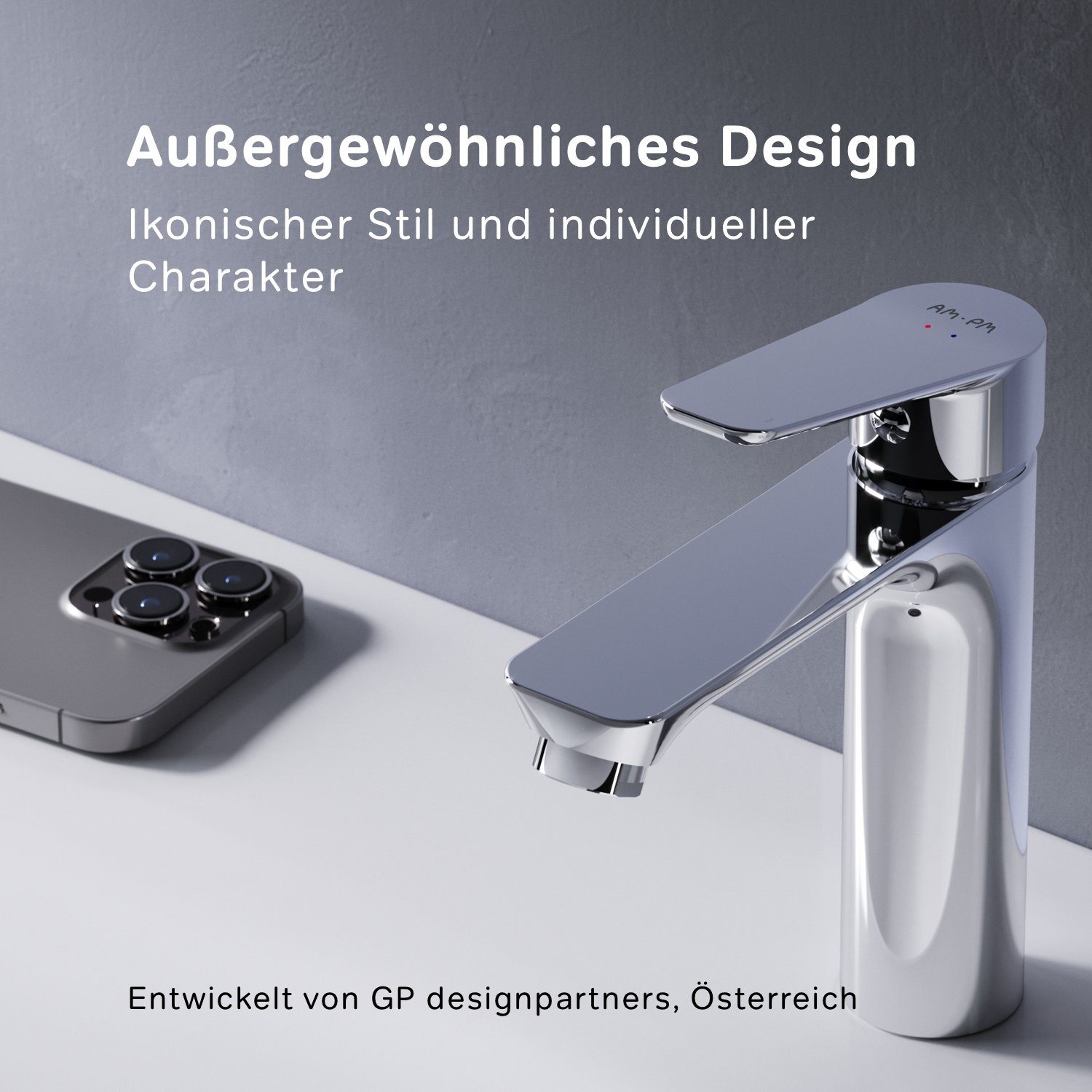 AM.PM Waschtischarmatur Waschbeckenarmatur Wasserhahn Bad Badarmatur Mischbatterie Waschbecken (in 2 Auslaufhöhen/ mit/ohne Klick-Ablaufgarnitur, 1-St., Mischbatterie) geräuscharme keramische Kartusche, Badezimmer Badarmatur