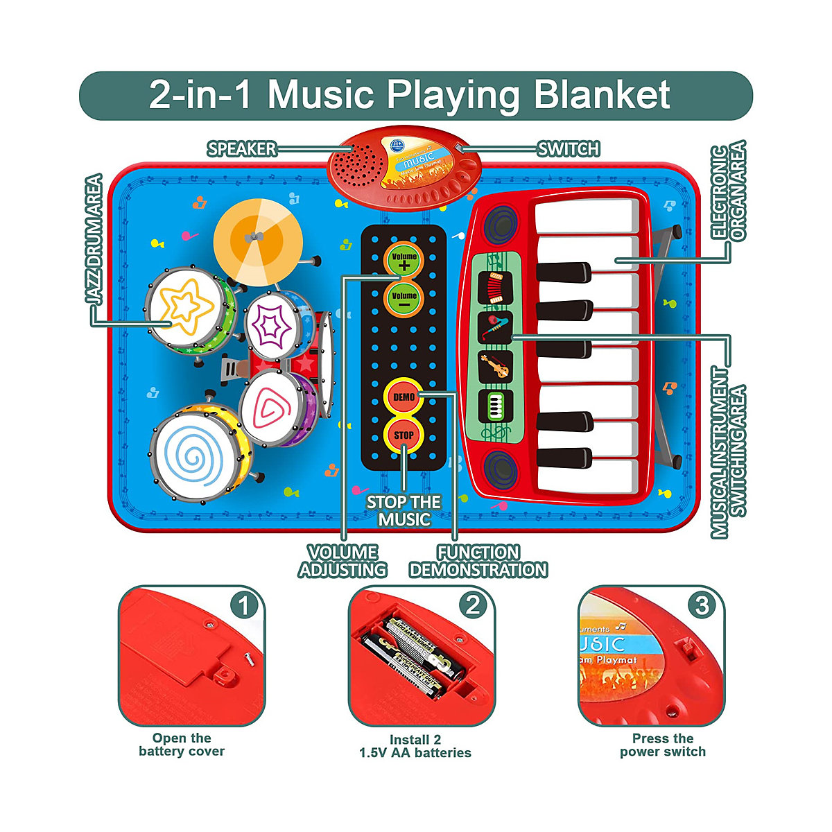 Musikmatten mit Klavier und Schlagzeug Klängen für Kinder