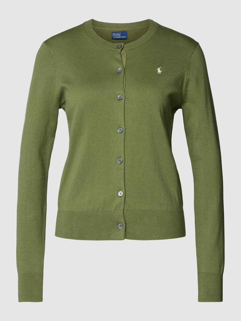 Cardigan mit Rundhalsausschnitt und Logo-Stitching in olivgrün