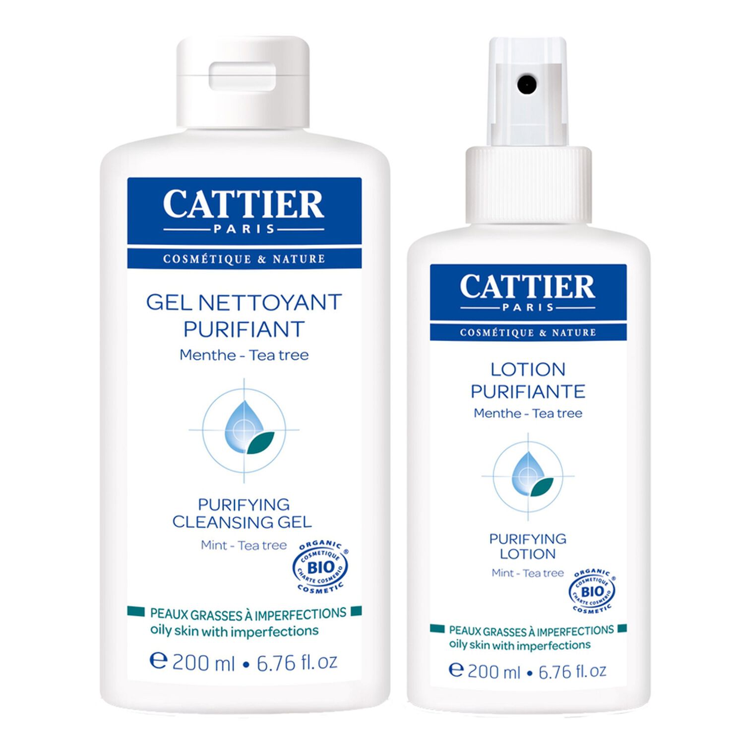 Cattier Gel Nettoyant Purifiant + Lotion Purifiante Peaux Grasses à Imperfections 2 x 200 ml
