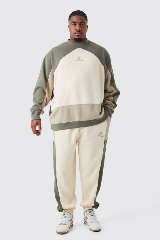 Plus Oversize Colorblock Sweatshirt-Trainingsanzug
