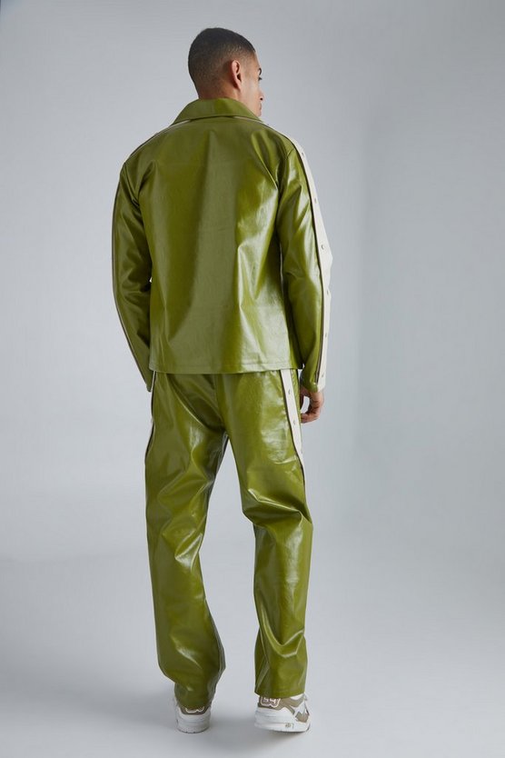 PU-Jacke mit Trichterkragen und Druckknöpfen