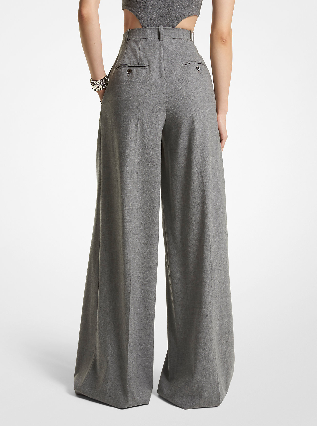 Stretch Wool Palazzo Pant - BANKER GREY