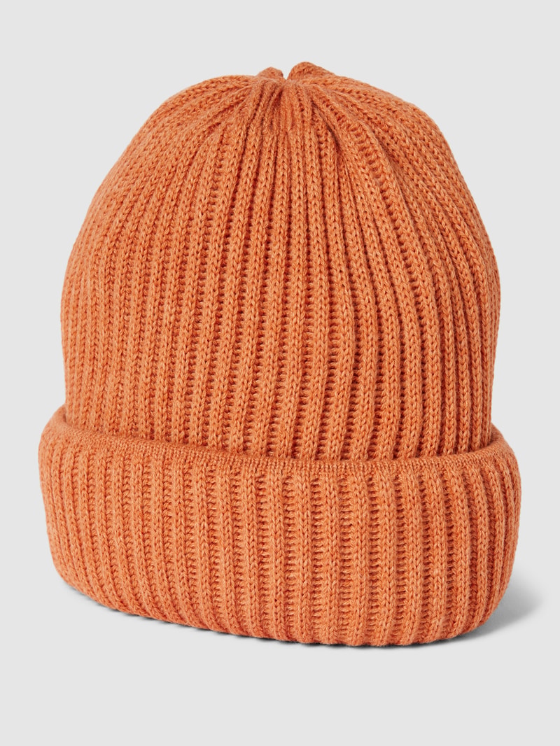 Beanie mit Umschlag aus Schurwoll-Mix in orange