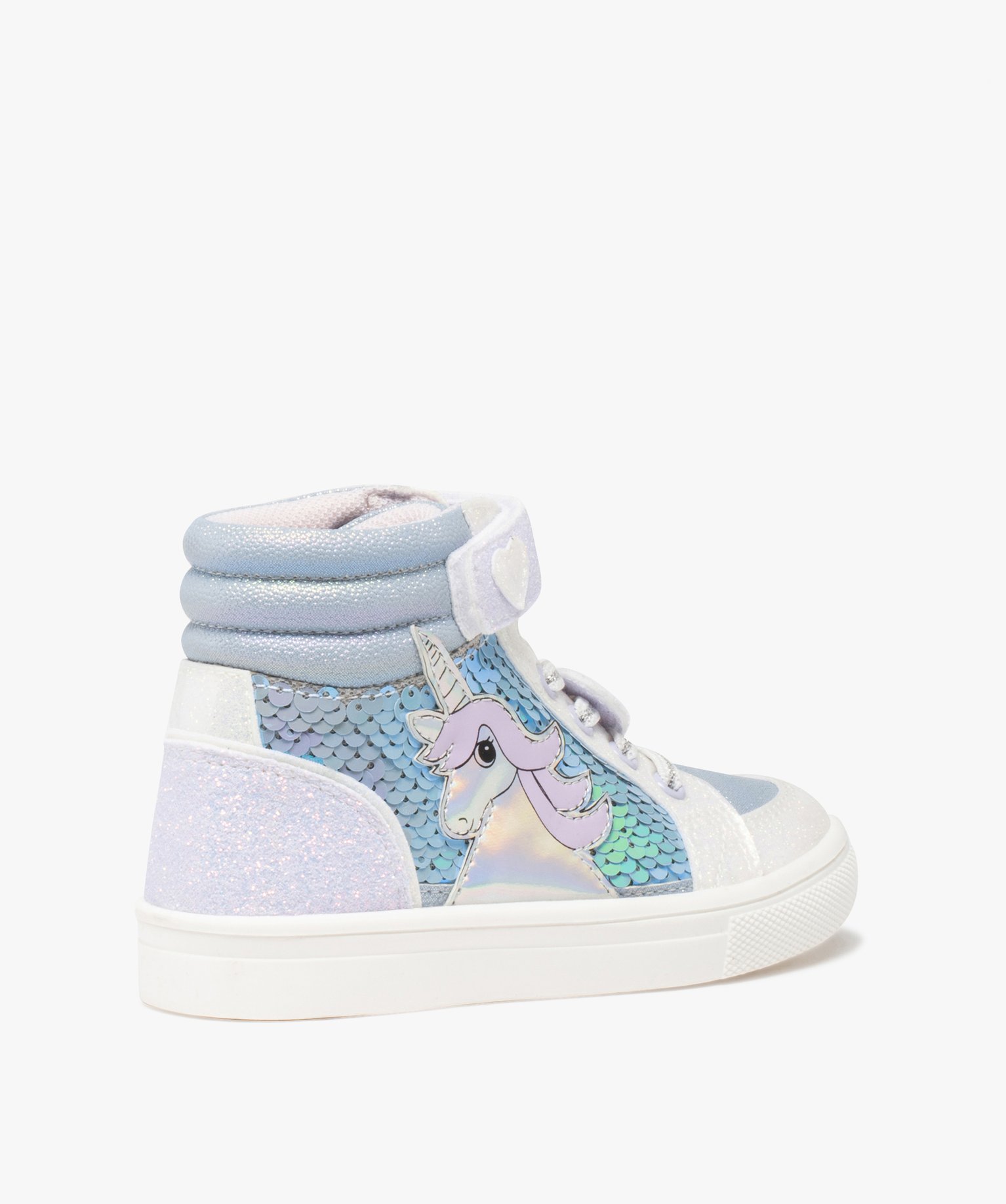 Baskets fille mid-cut licorne avec sequins et paillettes blanc | GEMO