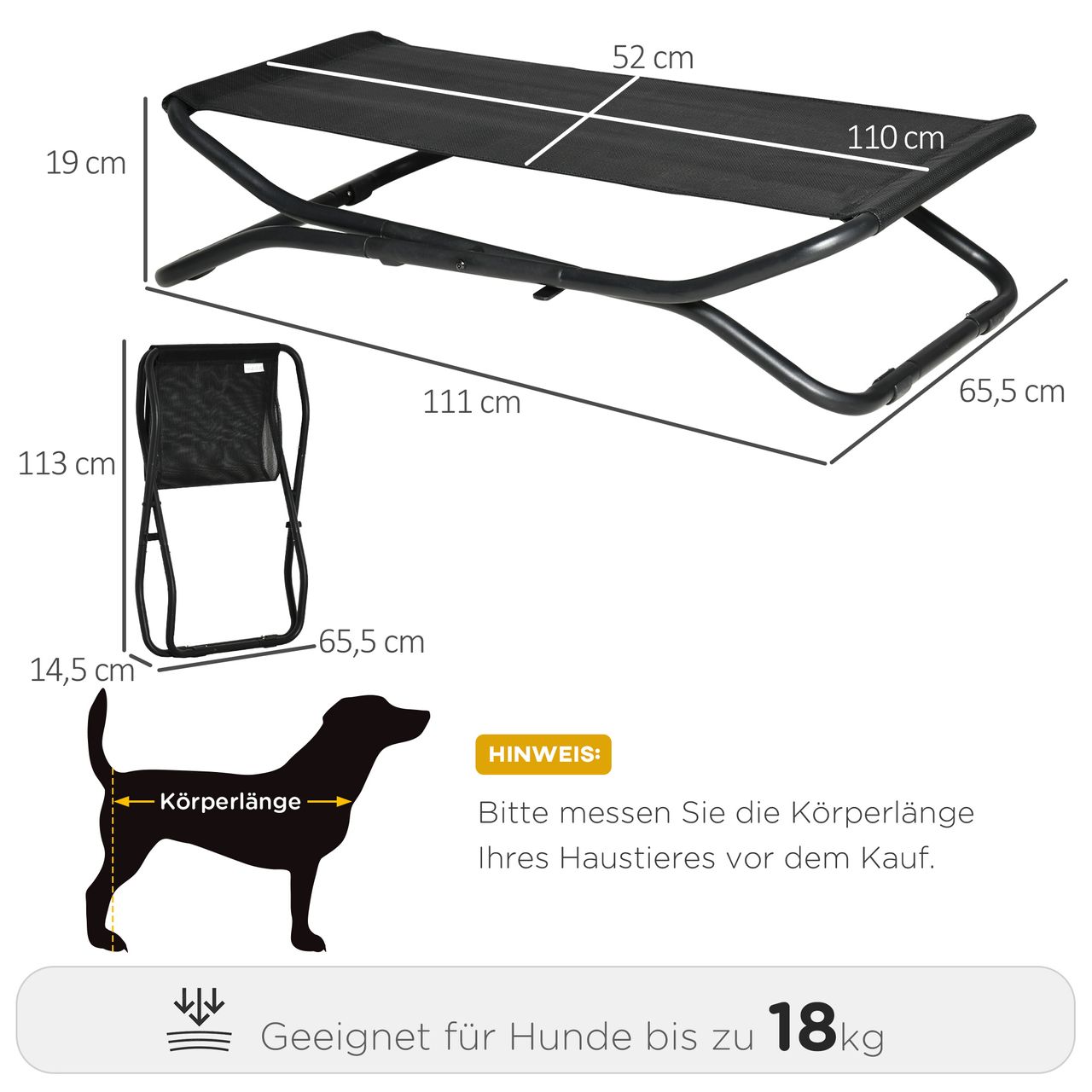 PawHut Hundeliege Outdoor erhöhtes Hundebett Haustierbett draußen Schwarz
