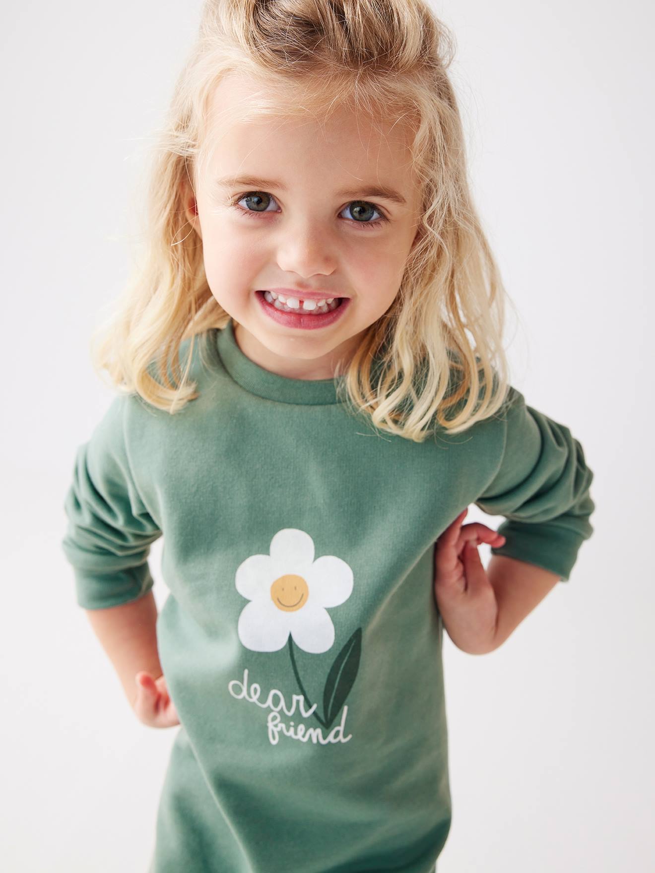 Robe Basics en molleton fille vert émeraude
