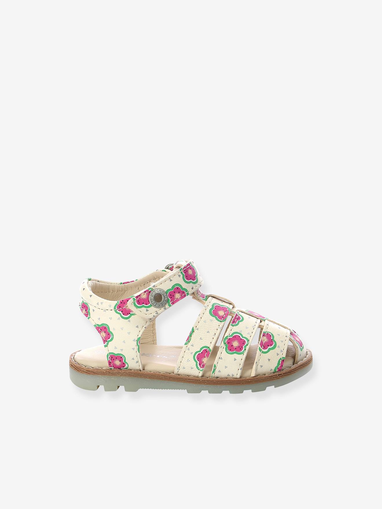 Sandales cuir bébé Nonosti Iconique Nonorally KICKERS® blanc casse flower