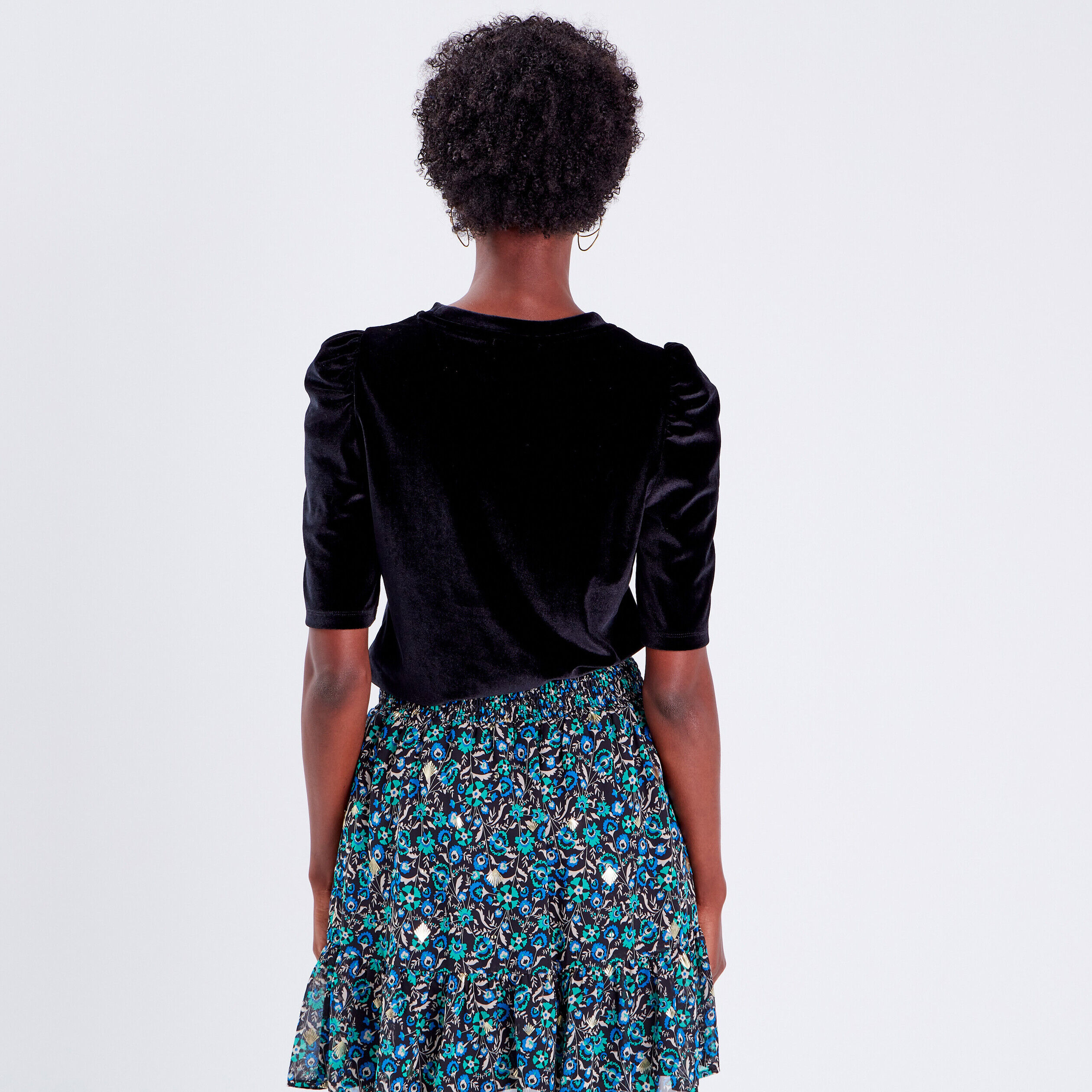 T-shirt manches 3/4 velours noir femme | Cache Cache
