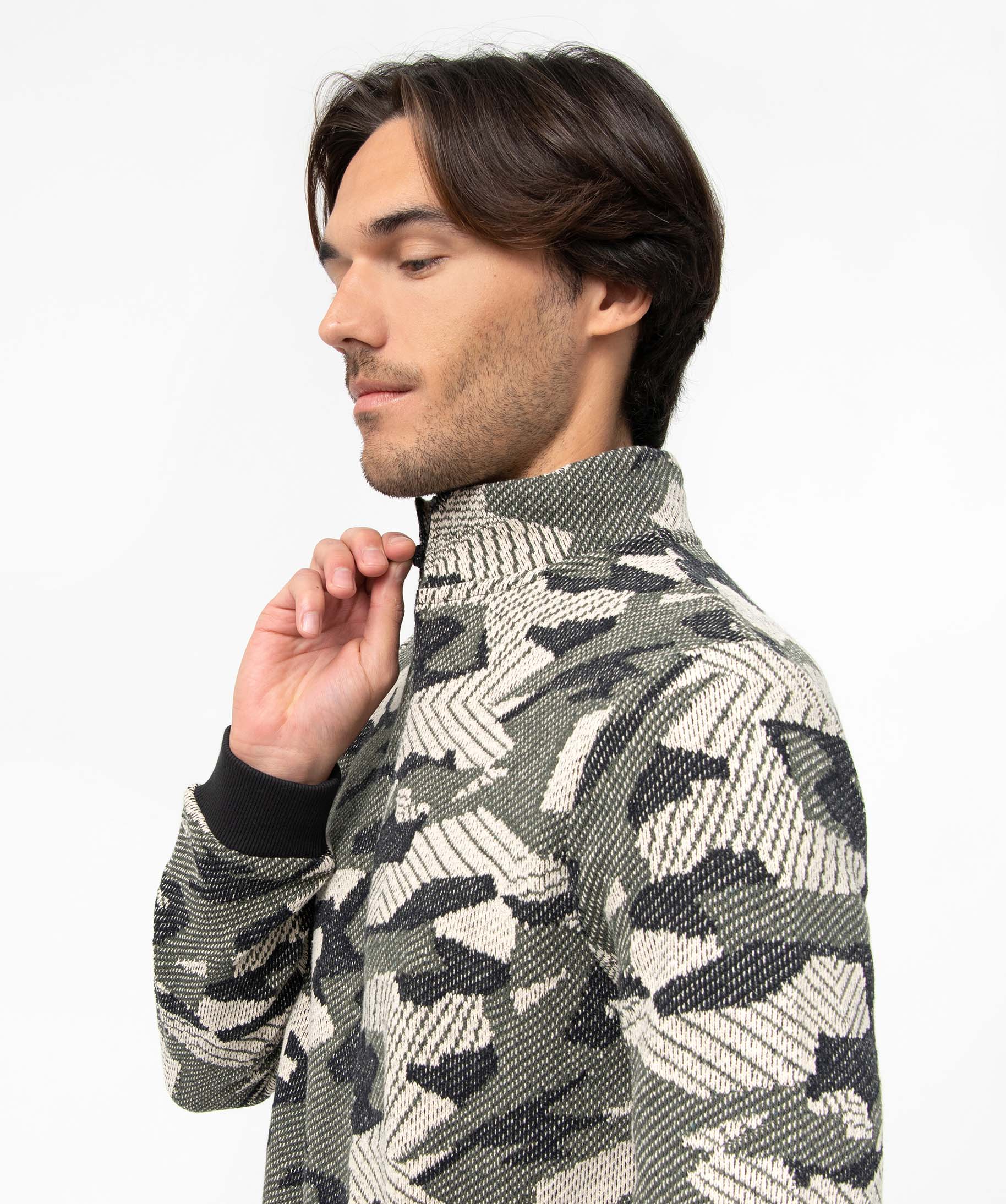 Sweat homme à motif camouflage avec col zippé kaki | GEMO