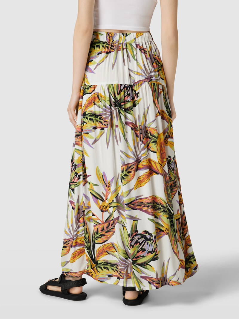 Maxirock aus Viskose mit floralem Allover-Muster Modell 'ALOFA' in offwhite