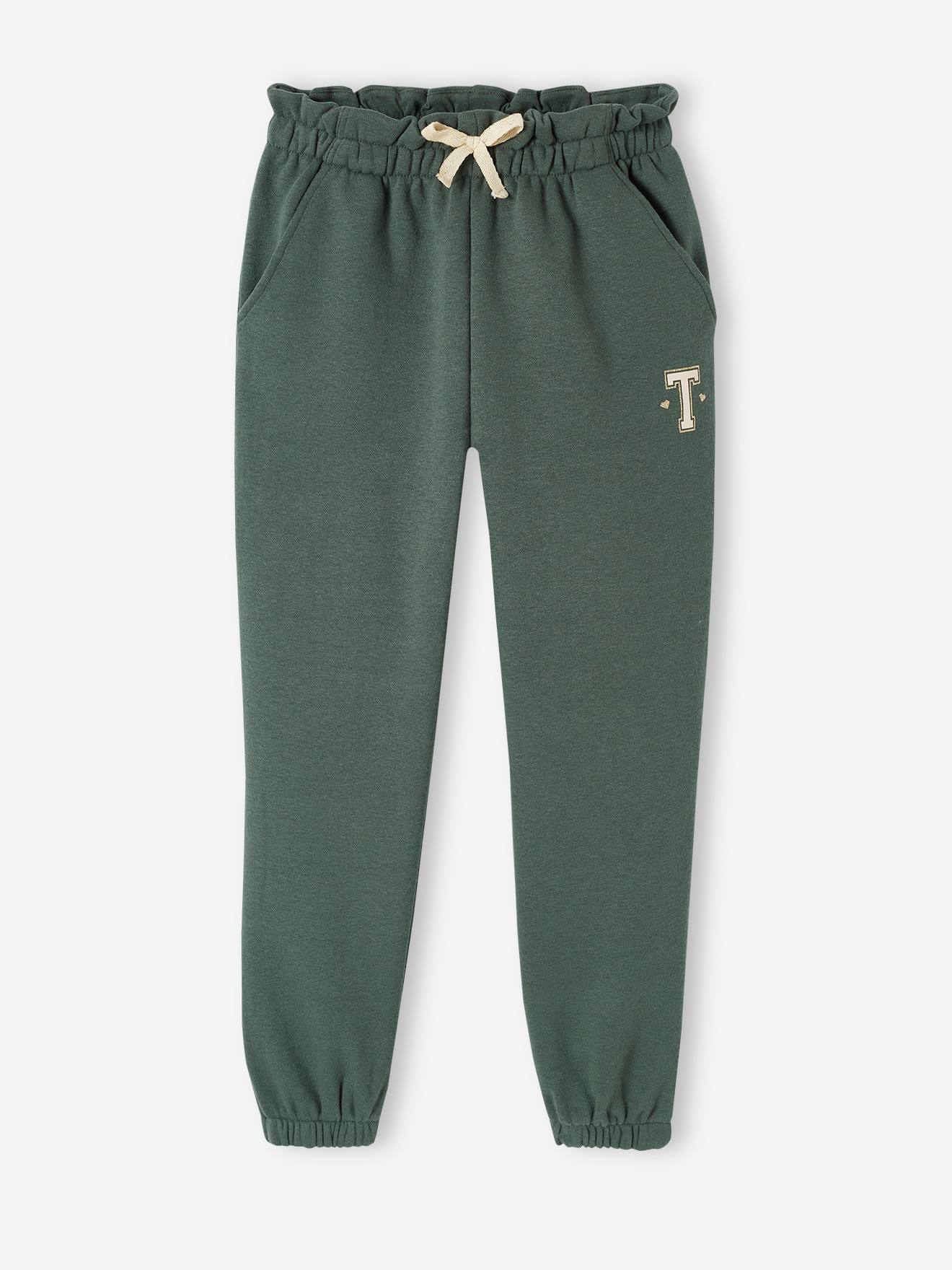 Pantalon jogging en molleton fille ceinture paperbag marine