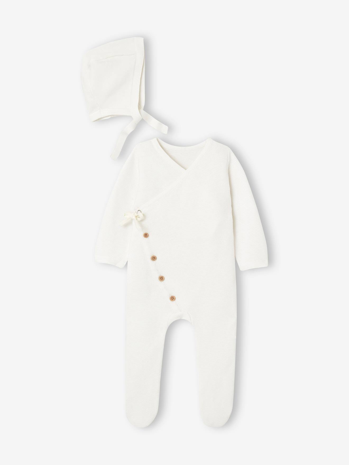 Vertbaudet Baby Geschenk-Set: Overall & Mütze Oeko-Tex - wollweiß