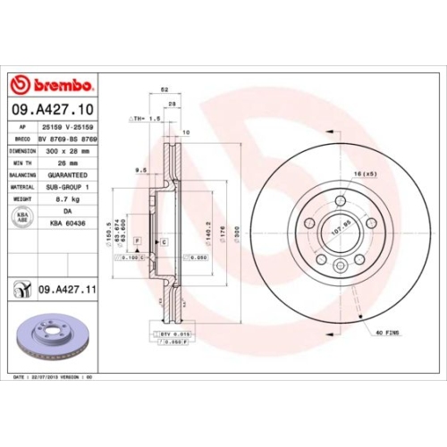 09.A427.11 BREMSSCHEIBE BREMBO VA  VP2 - ATU