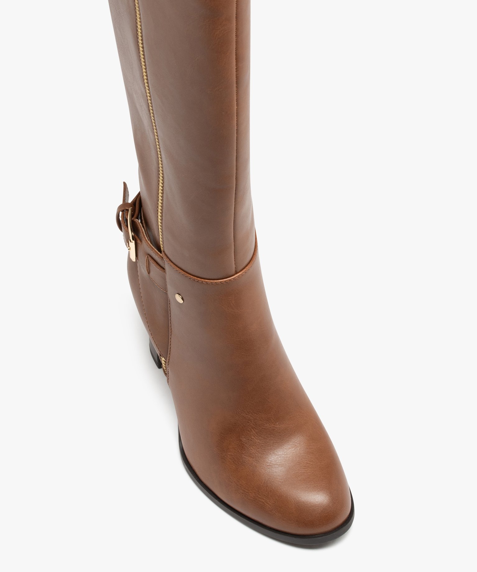 Bottes femme zippées à haut talon avec bride à la cheville camel | GEMO