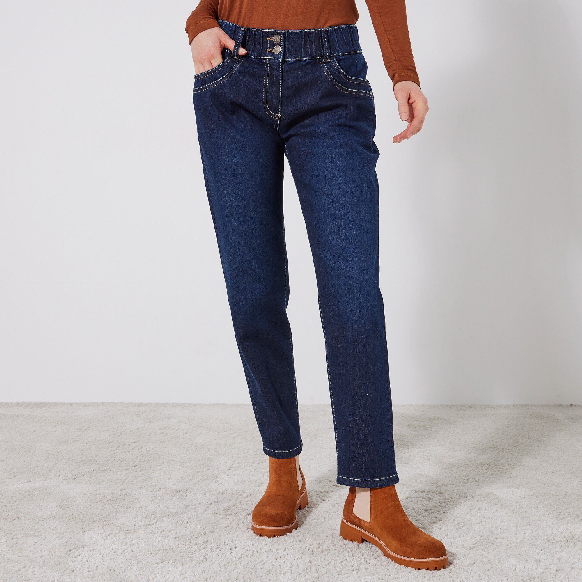 Jean mom taille élastiquée stretch