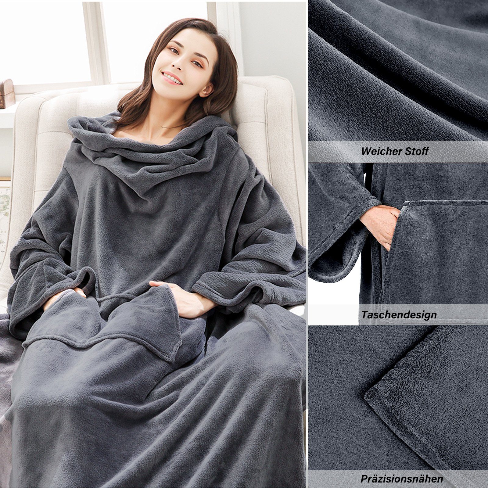 Wohndecke Tragbare Kuscheldecke mit Ärmeln, Extra Weich TV Decke, CALIYO, Ärmeldecke, Lounge-Decke, Tragbar Ganzkörperdecke mit Ärmel
