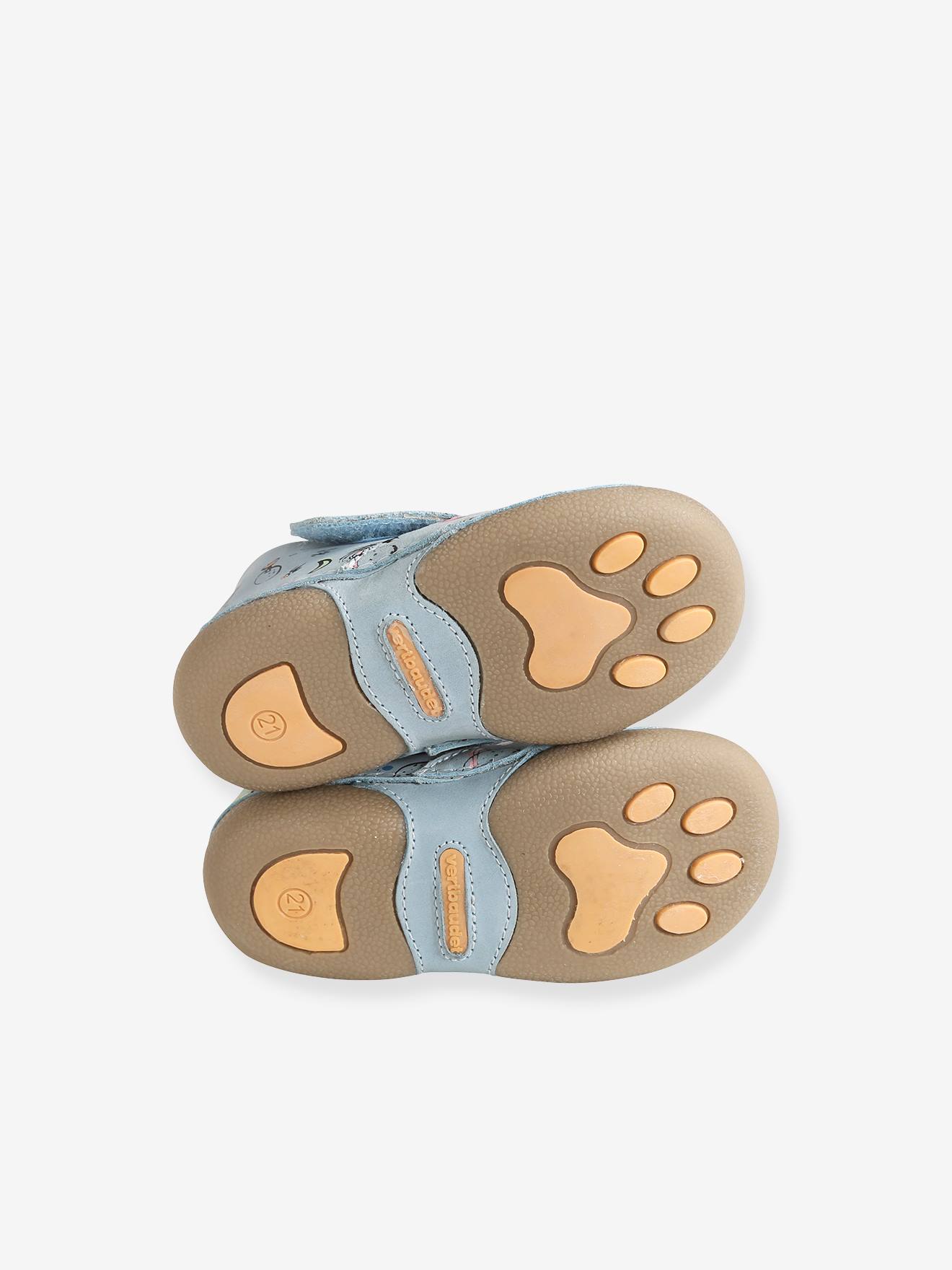 Chaussons bébé garçon en cuir détails phosphorescents bleu