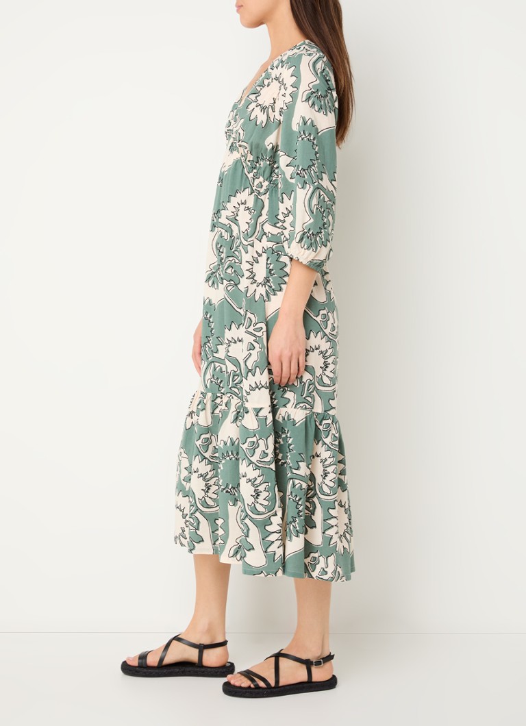 Vestido túnica midi Ferae de Ba&sh en mezcla de lino con estampado floral.