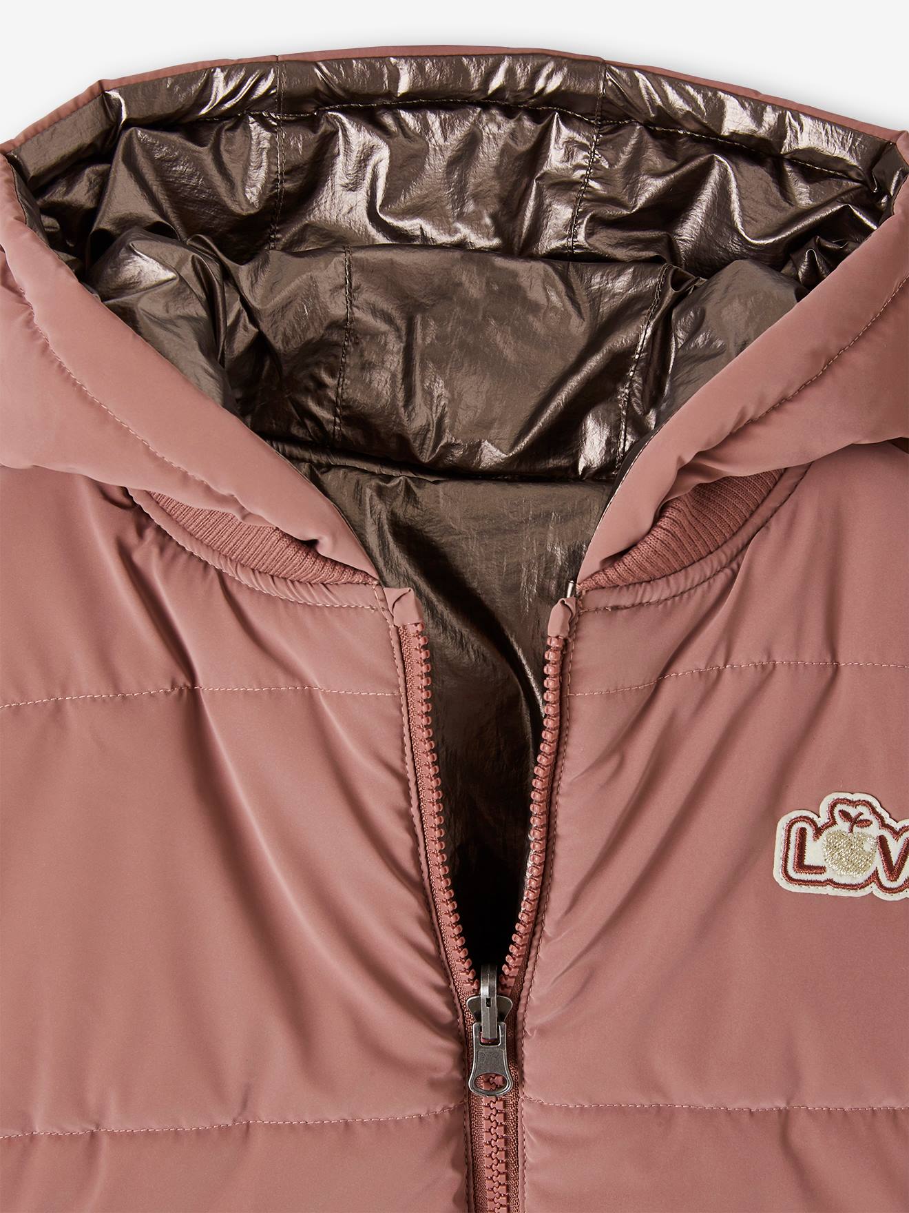Parka à capuche réversible effet métallisé ou doudoune fille argent
