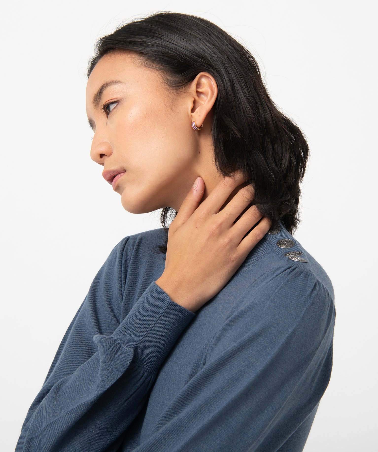 Robe pull femme en maille à manches longues et col montant bleu | GEMO