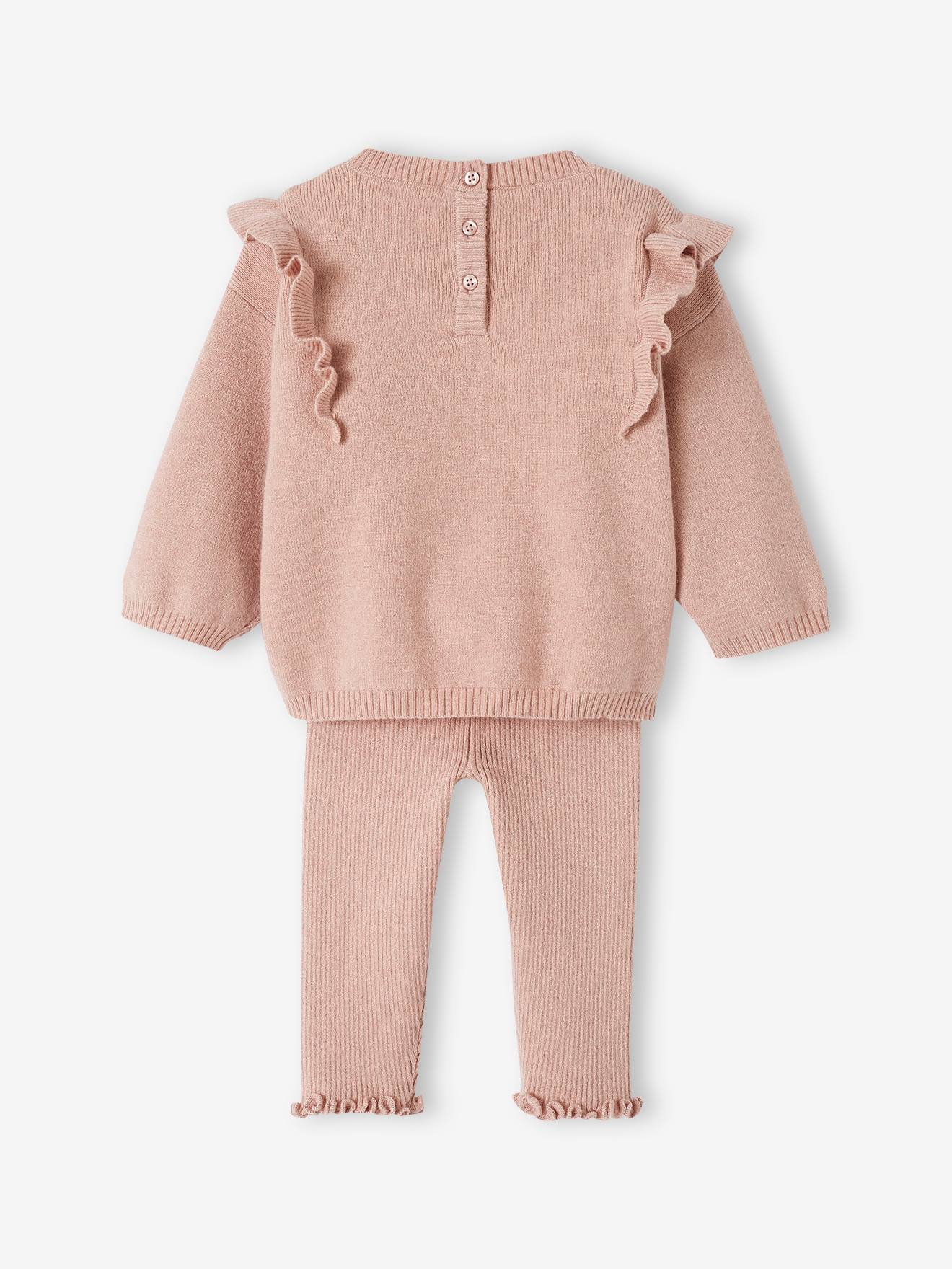 Vertbaudet Baby-Set aus Strick: Pullover & Leggings, personalisierbar - pudrig rosa