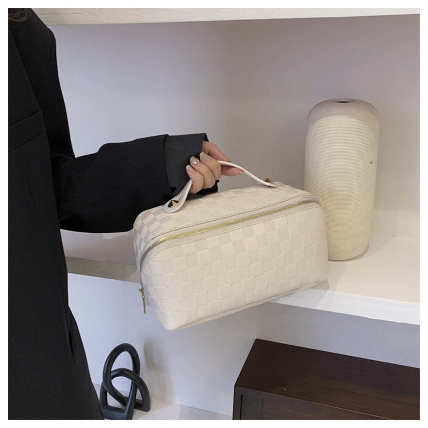 HOMEIDEAS Kosmetiktasche, Wasserabweisende Große karierte Make-up-Tasche