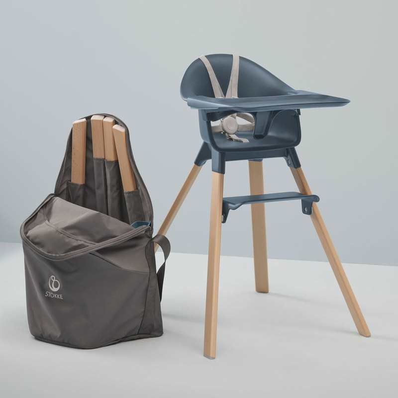 Chaise haute Clikk Fjord bleue pieds bois Stokke