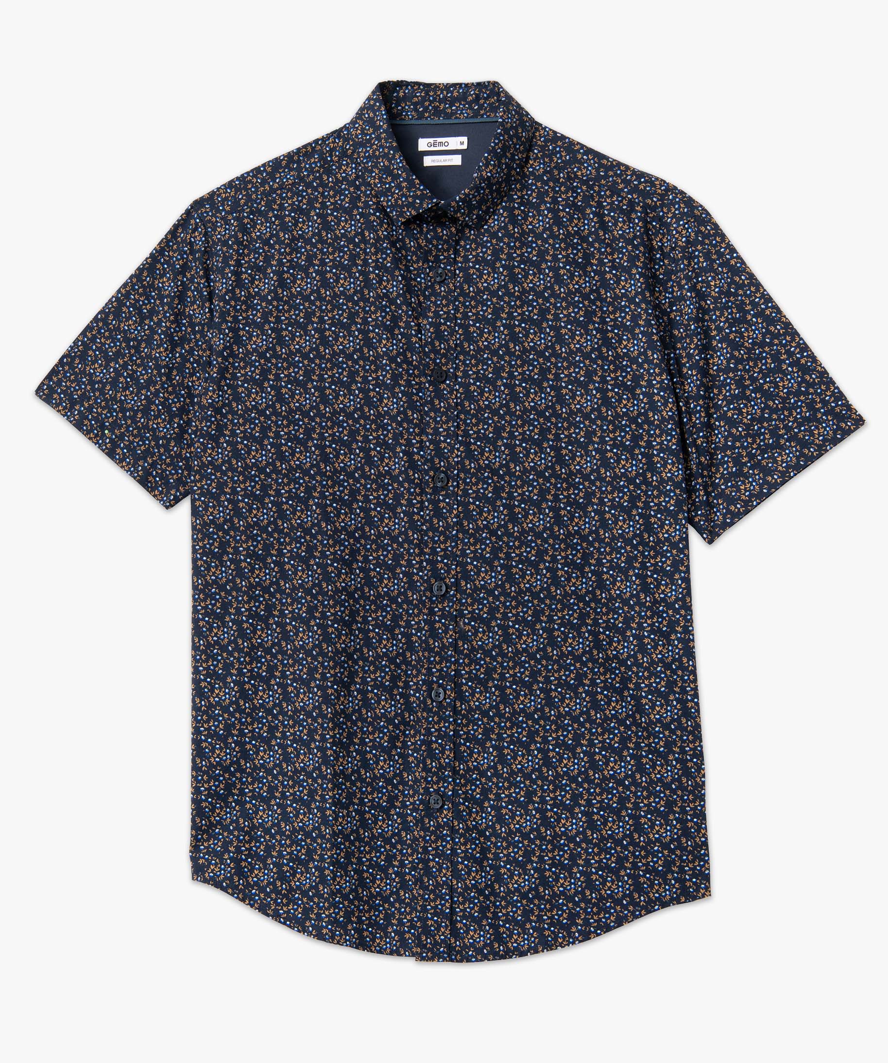 Chemise homme manches courtes coupe droite à motif fleuri bleu fonce | GEMO