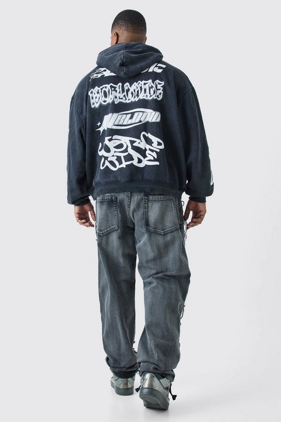 Plus gerade Jeans mit extremen Rissen und ausgefranstem Saum