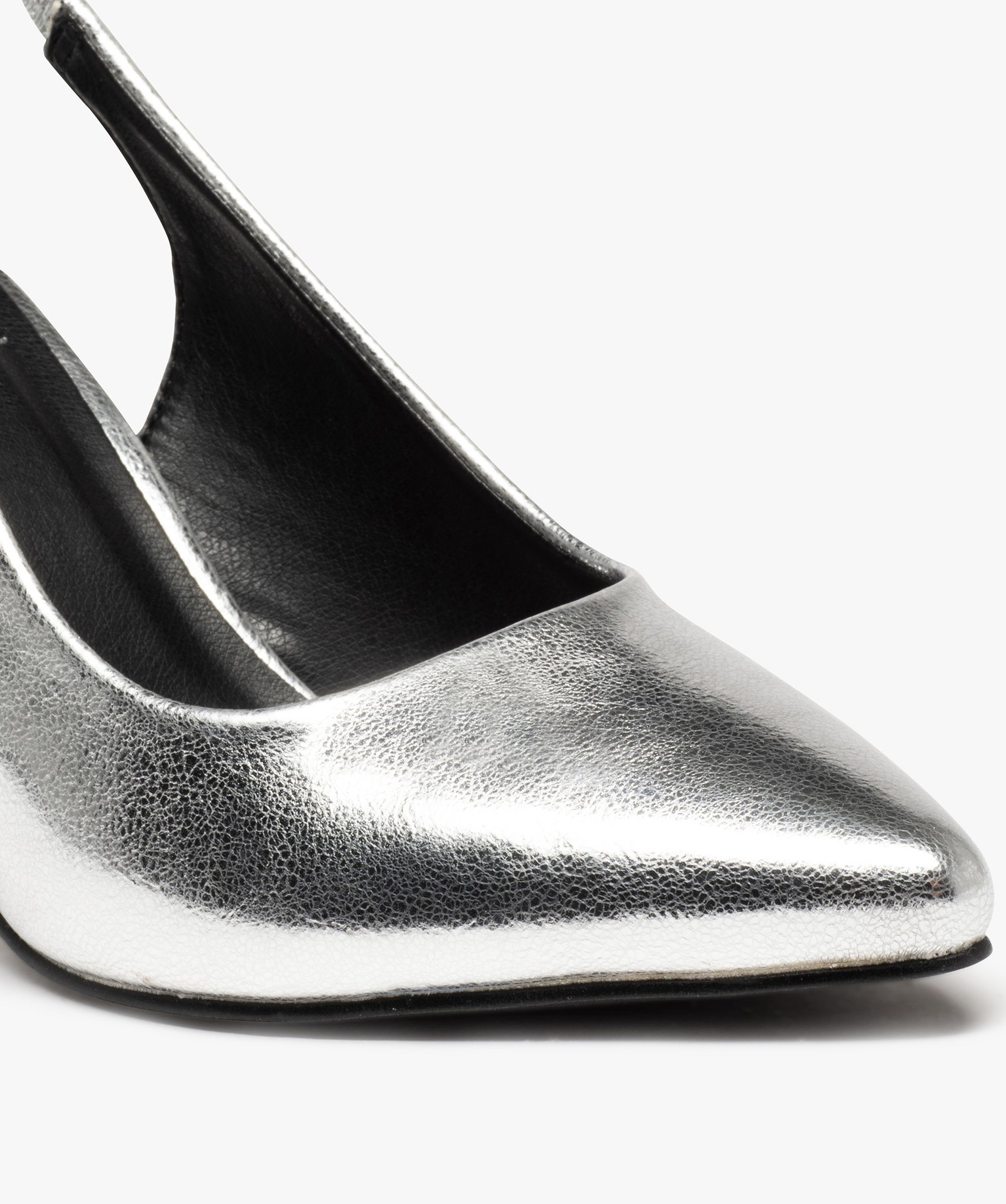 Escarpins femme ouverts à talon fin et bout pointu argent | GEMO