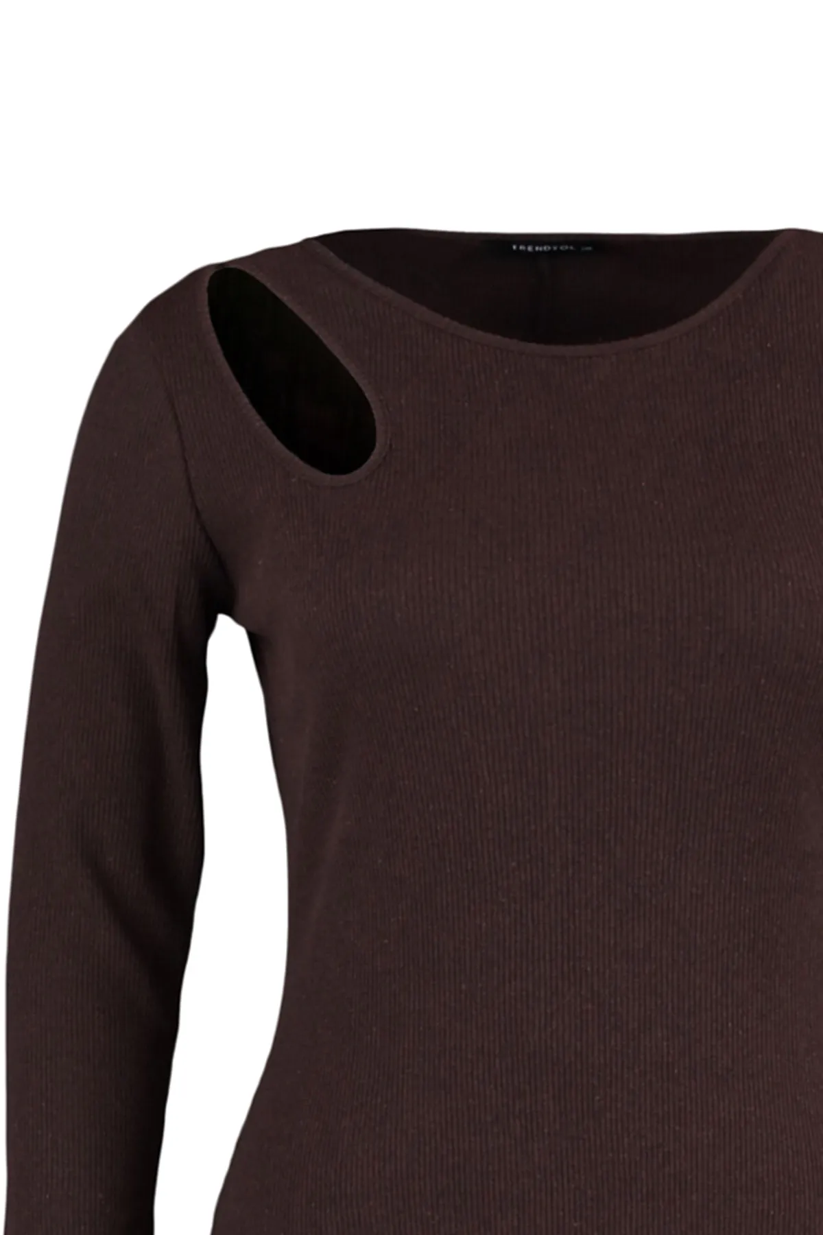 Trendyol Curve  Braunes Midi-Strickkleid mit Fenster-/Ausschnitt-Details TBBAW23AH00064
