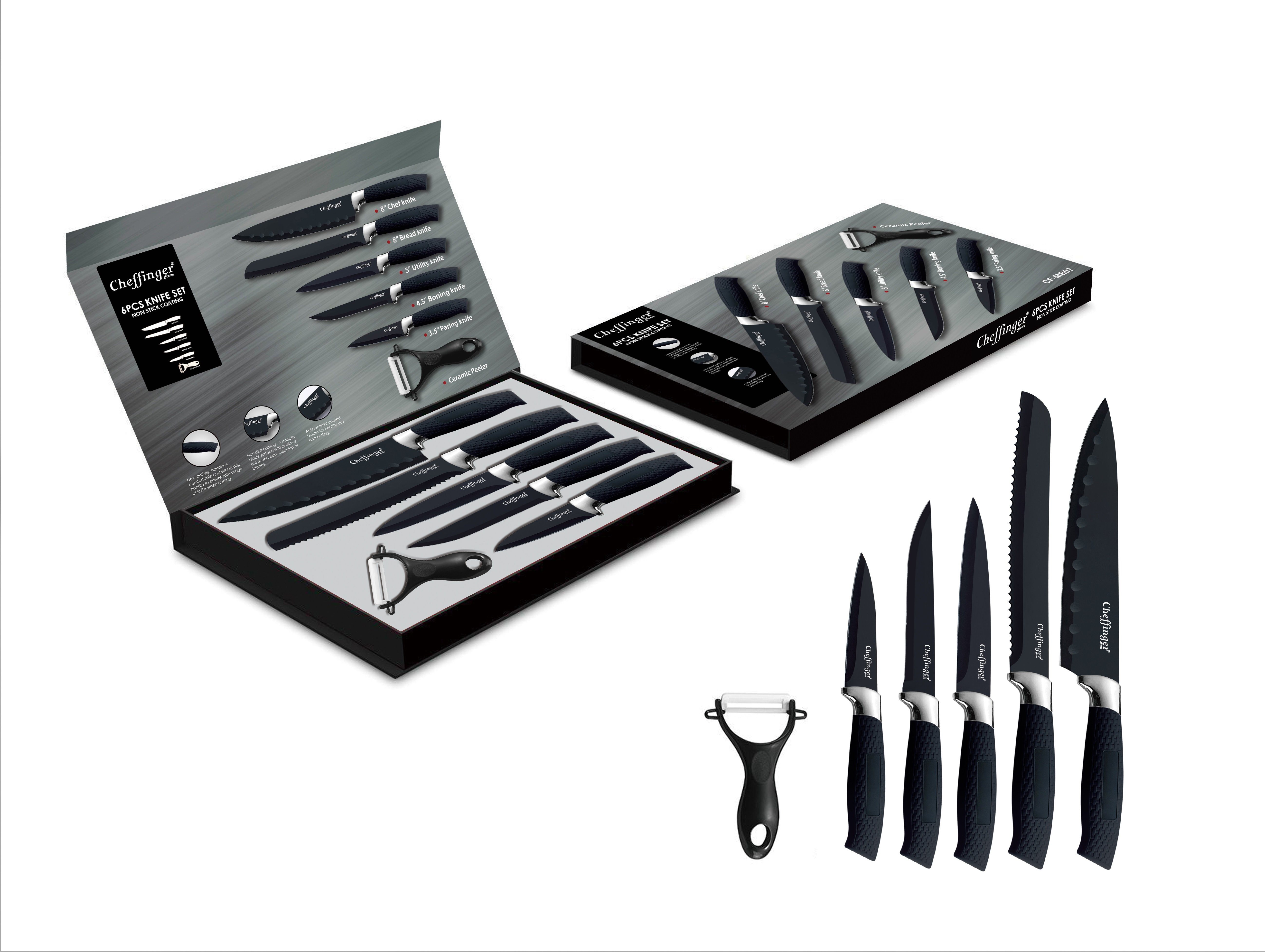 KESSMANN Messer-Set Profi Küchenmesser Set 6 teilig scharf Messerset + Messerbox Knife (Set, 7-tlg., Messerblock Organizer Kochbesteck Küchen Utensilien Messer Set), Kochmesser Fleischmesser Santokumesser Schälmesser Allzweckmesser