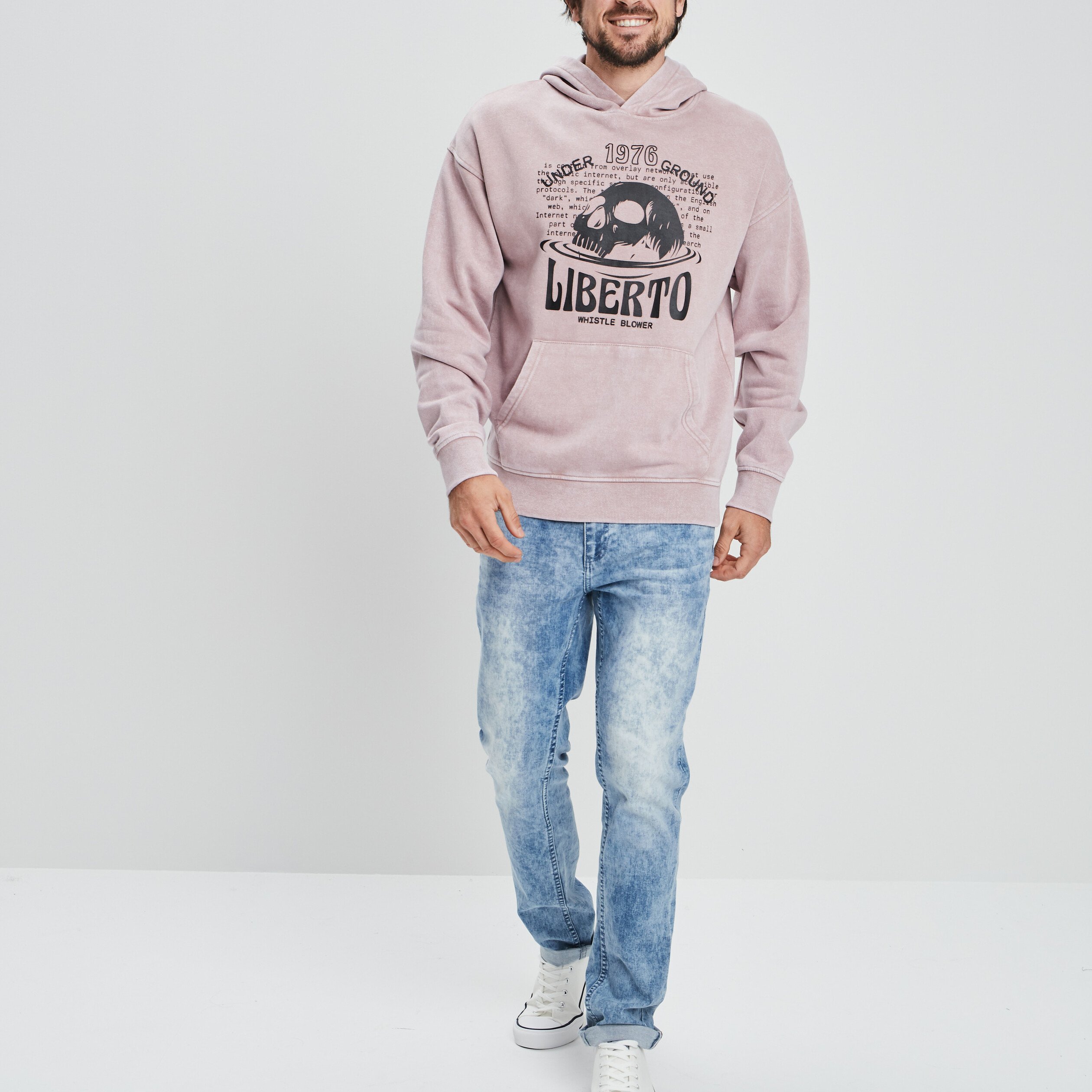 Sweat à capuche hoodie Liberto vieux rose homme | La Halle