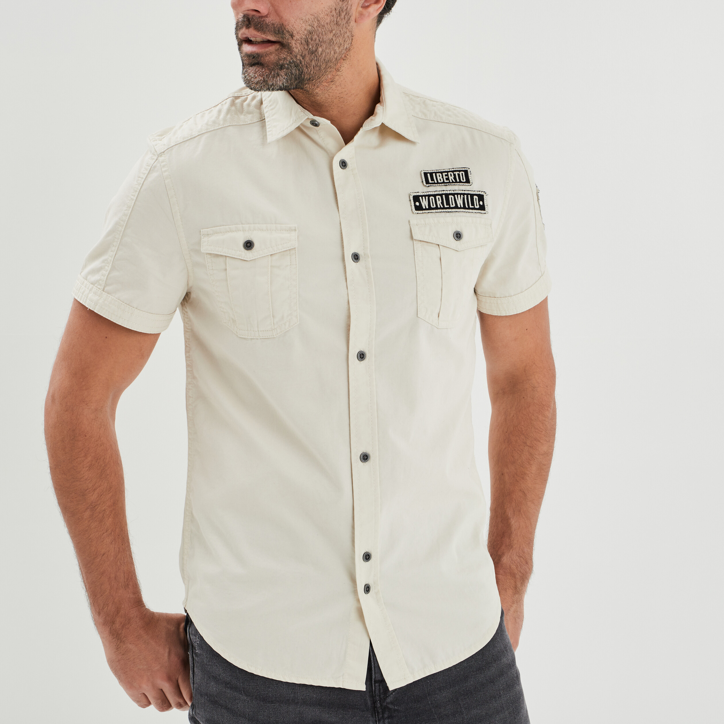 Chemise manches courtes Liberto ecru homme | La Halle