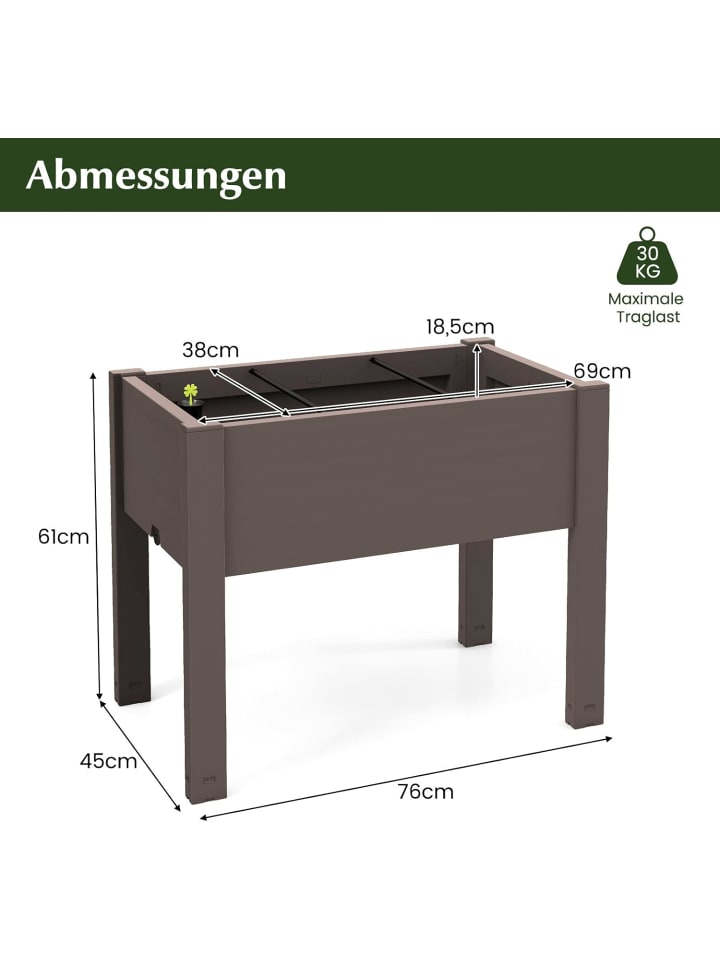 COSTWAY Gartenbeet selbstbewässernd 76x45x61cm in Braun günstig kaufen onesize