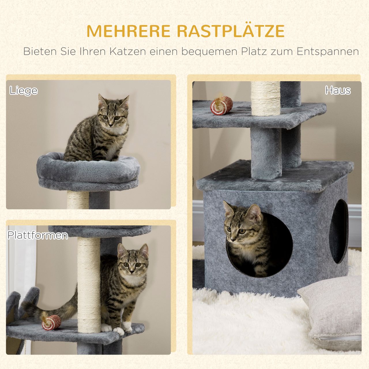 PawHut Kratzbaum 83H cm Kletterbaum Katzenbaum mit Katzenhöhle Kratzbrett Grau