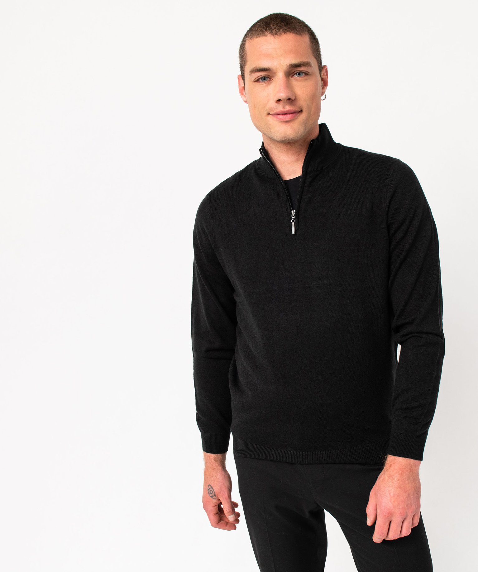 Pull col camionneur zippé en fine maille homme noir | GEMO