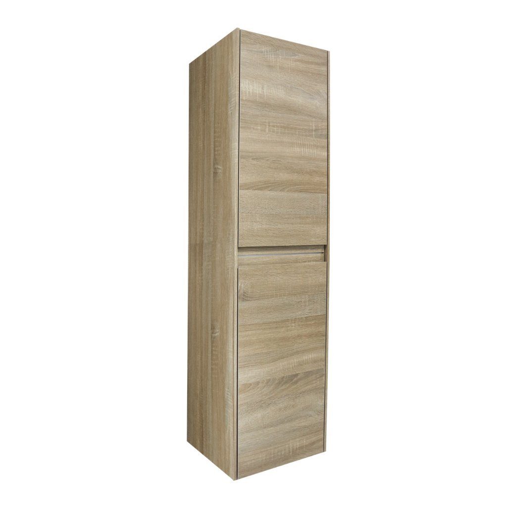 Karen Badmöbel-Set City, (Optionaler Hochschrank, 1-St., Hochschrank mit Türen & Regalen), Natürliches Design, Matt-Beschichtung, Softclose, Griffleisten