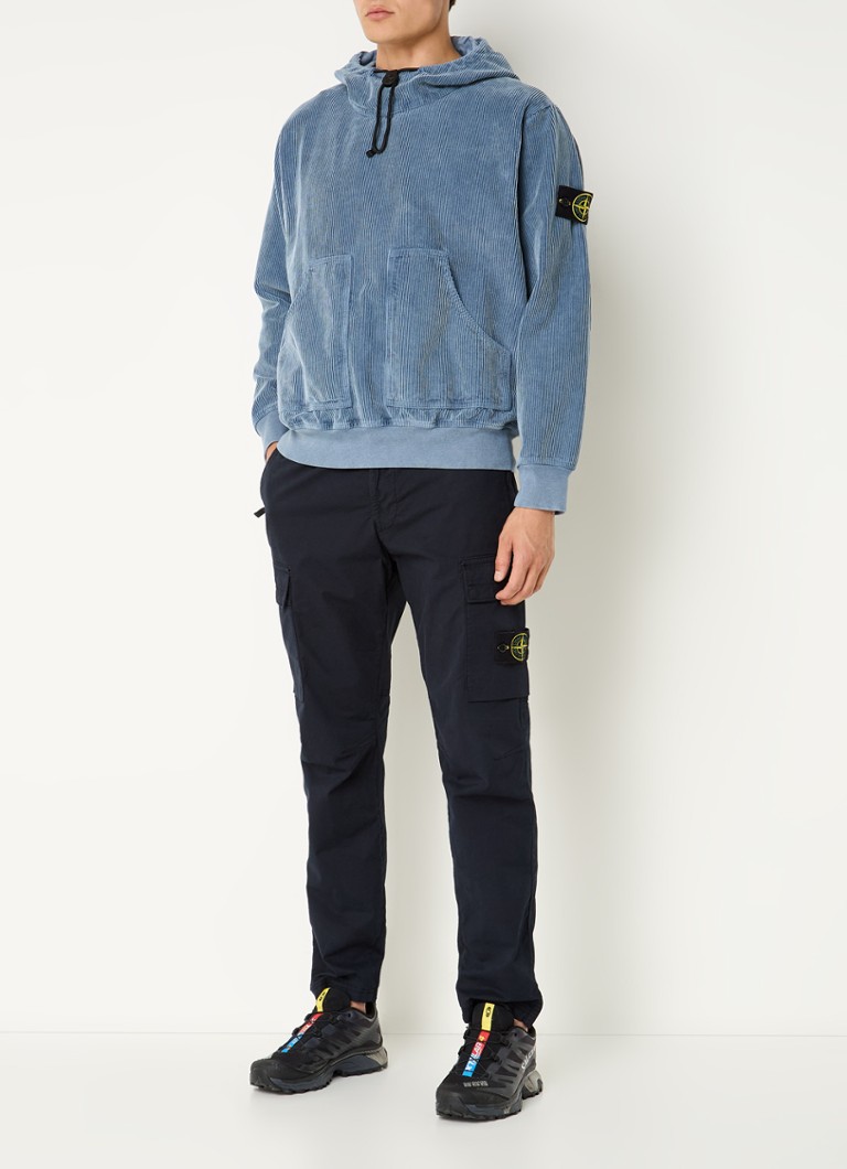 Φούτερ με κουκούλα και λογότυπο Stone Island E5FC3 με κοτλέ φούτερ και λογότυπο