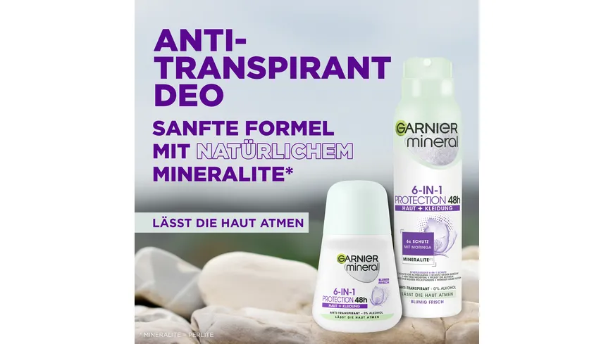 Garnier Mineral Deo Roller Protection 5 - 48h Anti-Schweiß für ein lang anhaltendes Gefühl von Frische ohne Rückstände 50 ml