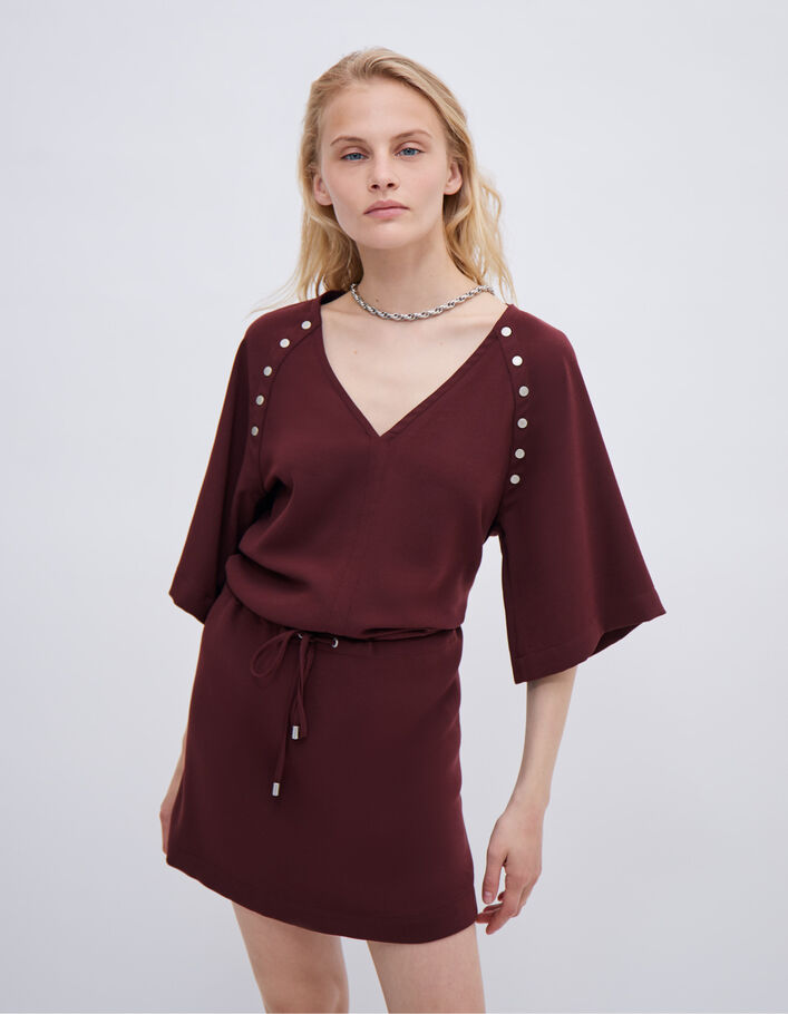 Robe grenat avec décor pressions Femme