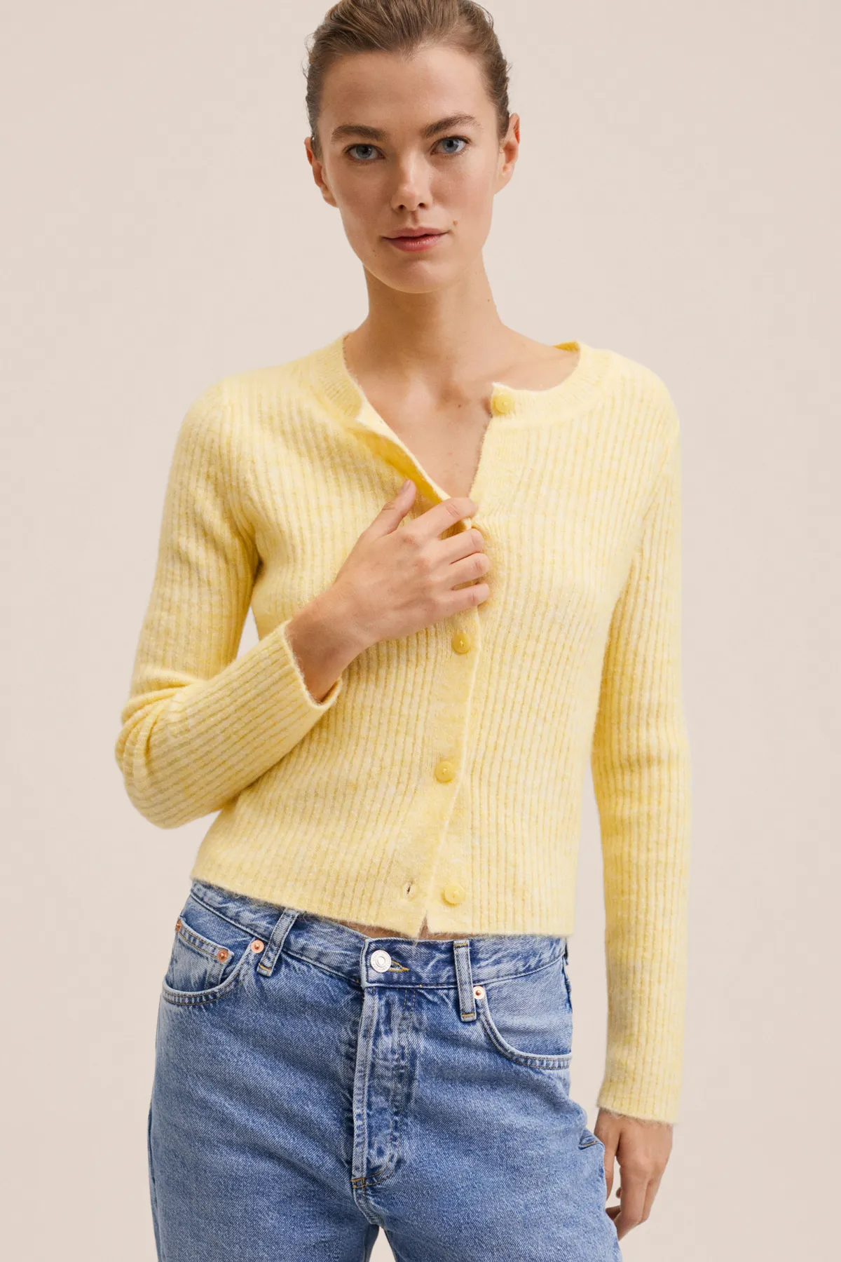 MANGO  Strickjacke - Gelb - Slim Fit